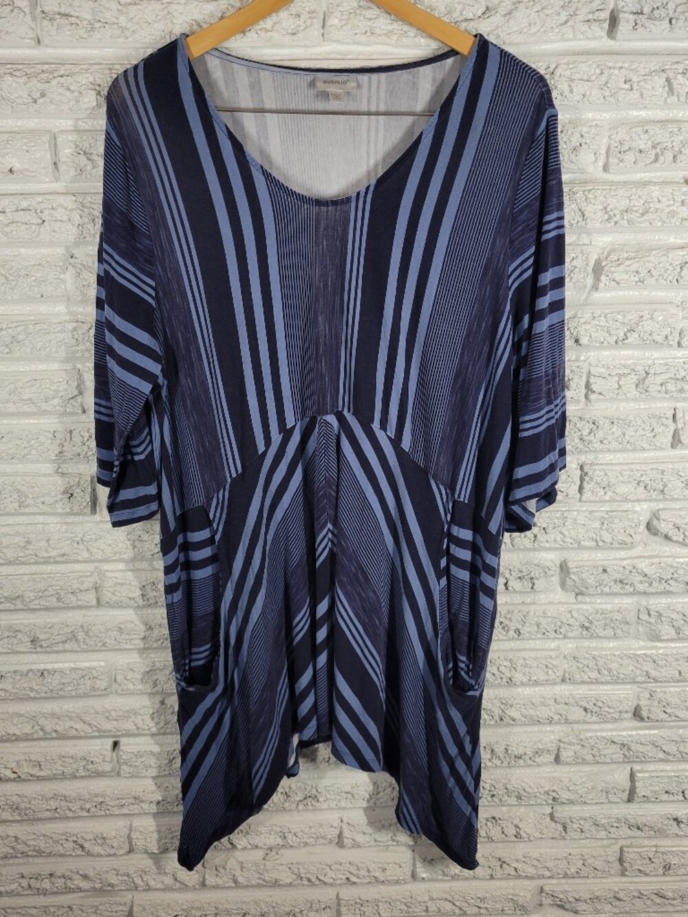 Avenue Womens Smock Tunic 18/20 Blue Stripe 3/4 Sleeve Blouse STR24E